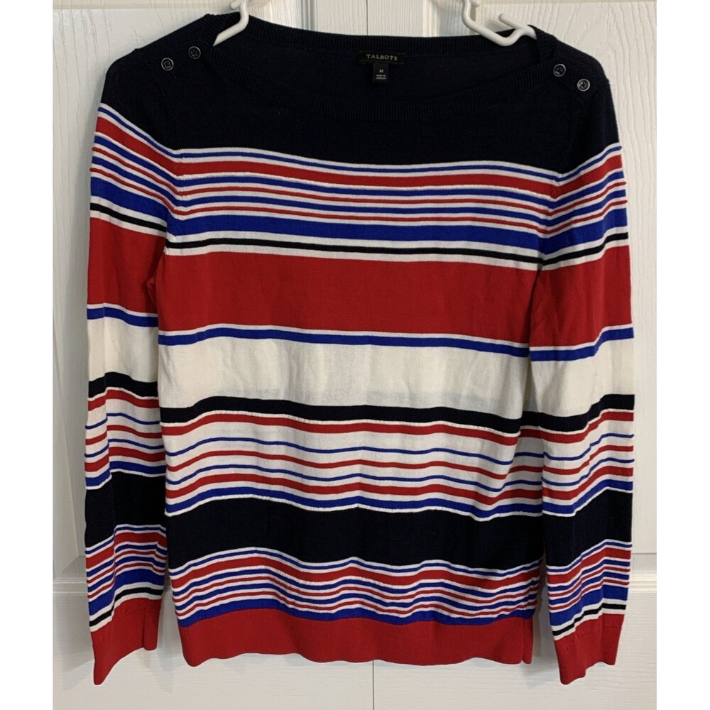 Talbots Shirt Sweater Women’s M Nautical Coastal Striped Pullover Patriotic